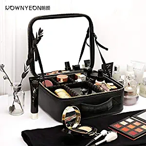 Rownyeon Makeup Train Case with Mirror Portable 10inch Cosmetic Organizer Professional Makeup Bag with Adjustable Dividers for Cosmetics Makeup Brushes and Toiletry Jewelry Digital Accessories