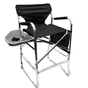 Professional EZ Travel Collection, Deluxe Tall Folding Directors Chair, Foldable Chair with Side Table and Cup Holder XL Comfort Design