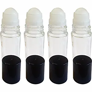 4 Pack of Roll On Empty Glass Bottles for Essential Oils - Refillable Roller Color Roll On - Bulk - 30 ml 1 oz Pack of 4 -Clear Color