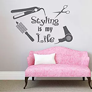 Wall Decals Styling is my life Haircut Scissors Dryer Styling Fashion Cosmetic Hairdressing Barbershop Make up Hair Nail Beauty Salon Wall Vinyl Decal Stickers Bedroom Murals