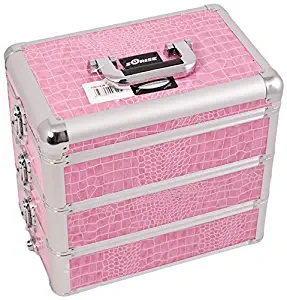 Craft Accents Professional Aluminum Cosmetic Makeup Case, Pink Crocodile, 192 Ounce