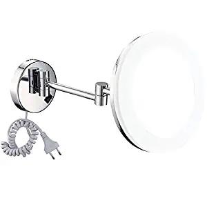 Linbing123 10x Magnification 8 Inch Plug in Operated LED Lighted Double-Sided Wall Mounted Makeup Mirror,Chrome Finish for Cosmetic Shaving Bathroom