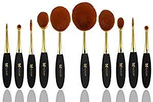 Neverland Beauty 10pcs Rose Gold & Black Make-up Brushes Set Elite Oval Toothbrush Powder Foundation Contour with Case Box