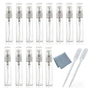 Elfenstal- 10pcs Mini Clear 5ml 1/6OZ Atomizer Fine Mist Empty Glass bottle Spray Refillable Fragrance Perfume Scent Sample Bottle 1pc Clean Cloth for Travel Party Makeup Tool 2pcs 3ml free Pipette