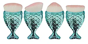 Joyful 4PCS Fish Scale Makeup Brush Fishtail Bottom Brush Powder Blush Makeup Cosmetic Brushes Tool (Blue)