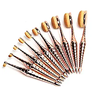 Micup Diamond Shape 10pcs Oval Makeup Brush Set Foundation Contour Concealer Blending Cosmetic Brushes