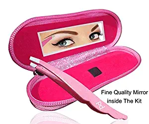 Professional Eyebrow Tweezers Pink Color, Stainless Steel Tip Tweezers, Best Precision Eyebrow Tweezers, With Protective Zipper Case and Fine Quality Mirror inside the Kit