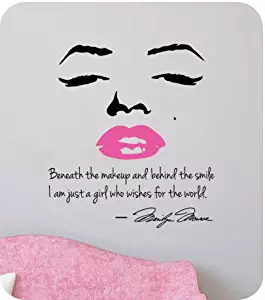 Marilyn Monroe Beneath The Makeup and Behind The Smile I Am Just a Girl Who Wishes for The World Wall Decal Sticker Pink Lips Face Silhouette