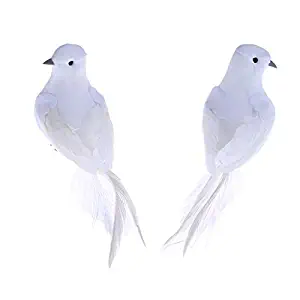 KAN DU 2pcs White Feather Artificial Foam Doves Lover Peace Bird Craft Birds, White Dove Feather - Dove Wedding, Dove Decoration, Dove Christmas Ornaments, Mini Doves, White Wedding Dove