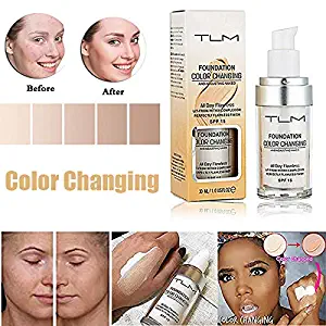 TLM Colour Changing Foundation,Concealer Cover Cream, TLM Flawless Colour Changing Warm Skin Tone Face Makeup Liquid Foundation Makeup Base Nude Face Moisturizing