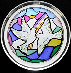 Decorative Hand Painted Stained Glass Paperweight in a Doves of Peace Design.