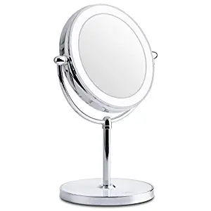 World Backyard Lighted Makeup Mirror, Double-Sided LED Vanity Mirror with Lights, 7X Magnification with Built-in Li-on Battery for Beauty Cosmetic Applying, Rechargeable & Wireless.