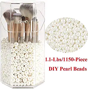 BETITETO Artificial Pearl Beads No-Hole 1.1-Lbs for Makeup Brush Holder Organizer Box Decorative Filling 1150-Piece, 2 Sizes Assorted Set