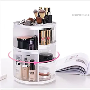 RainbowCo Makeup Organizer 360 Degree Rotating - Makeup Organizers and Storage - Cosmetic Lipstick Jewelry Box - Makeup Organizer Box Brush Holder Jewelry -Organizer Case Jewelry Makeup (White)