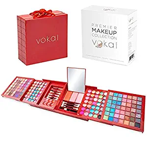 Vokai Makeup Kit Gift Set – 168 Eye Shadow Colors, 6 Lip Glosses - Pop-Up Mirror - Case with Carrying Handle