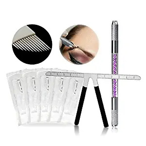 ATOMUS Eyebrow Ruler Reusable Microblading Pen with Needles 12 Pin Permanent Makeup Tattoo Supplies Kit for Beginners Three-Point Positioning Ruler Measure Tool