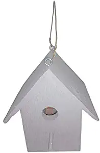 Lulu's Online Shop Birdhouse for Outdoors Hanging with Perch, Hand Made in USA Wire Hanger, Natural, Bluebird, Finch, Wren, Chickadee, Tree Swallow Bird, Wild Birds, Blue Jay (Grey 10 X 6.5 X 7 Inch)