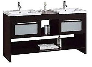 Modern Freestanding Espresso Double Bathroom Vanity Sink Set | His and Her Farmhouse Vanity and Sink Combo with Extra Storage Shelves and Drawers | 60 Inches