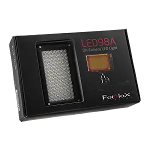 Fotodiox Pro LED 98A Video Light Kit with Dimming Switch, 1- Sony type Battery, Battery Charger, Removable Diffuser & Tungsten Gel