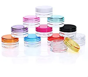 Healthcom 3 Gram Plastic Pot Jars 3 ML Jar Cosmetic Containers Sample Empty Container Clear Plastic Refillable Containers with Colorful Screw Cap Lids,50 Pcs