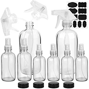 Glass Spray Bottle, ESARORA Clear Glass Spray Bottle Set For Essential Oils - Cleaning Products - Aromatherapy (16OZ x 2, 4OZ x 2, 2OZ x 4)