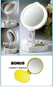 Home Travel 9X/1X Folding Lighted Cosmetic Mirror + Bonus