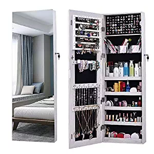 AOOU Jewelry Organizer Jewelry Cabinet,Full Screen Display View Larger Mirror, Full Length Mirror,Large Capacity Dressing Mirror Makeup Jewelry Armoire Jewelry Mirror Full Length Mirror (White)