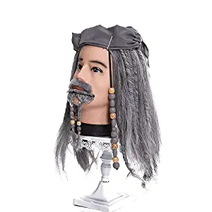ZQFSDT Halloween Pirate Wigs, Stage Make-up Props Men with Long Hair Wig