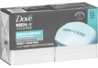 Dove Men +Care Body & Face Bar Soap, Aqua Impact 4 oz, 6 ct