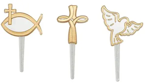 CakeDrake WHITE DOVE & CROSS Baptism Communion Confirmation (12) Cupcake Topper Picks Pics