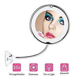 8INCH LED Lighted Makeup Mirror,10X Magnifying Flexible Gooseneck Cosmetic Mirror,Bright Diffused Light and 360 Degree Swivel, Wall-Mounted Mirrors and Home Bathroom Vanity Mirror (White)