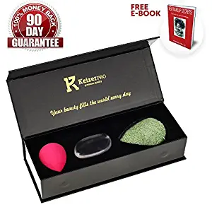 KeizerPro Premium Makeup Sponge Set - 3 in 1 Natural Makeup sponges for Professional Makeup - Konjac Sponge - Silicone Make up Sponge - Makeup Blender - Cosmetic Face Sponge with Gift Box