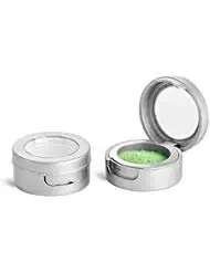 MagnaKoys Makeup Lip Balm Eyeshadow Cosmetic Container 3 ml Silver Plastic Compact Jars w/Hinged Lids & Clear Windows (3ml - 4 pcs. Hinged Lid Jar)