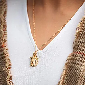 Fstrend Holy Necklace Dainty Cross Virgin Mary Charms Necklaces Jewelry with Pendant Easter for Women and Girls(Gold)