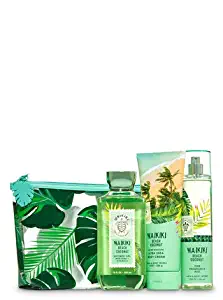 Bath and Body Works WAIKIKI BEACH COCONUT Cosmetic Bag Gift Set - Shower Gel (10 fl oz), Ultra Shea Body Cream (8 oz) & Fine Fragrance Mist (8 fl oz) packed inside a tropical cosmetic bag