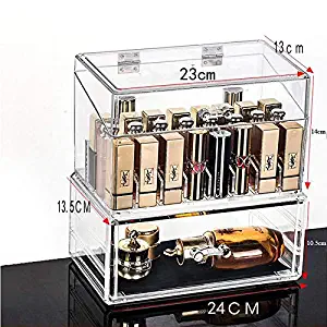 Large Capacity Makeup Organizer Lipstick Storage Box With Cover Dust Free Cosmetic Organizer Box With Drawer Clear Acrylic Case 1 drawer