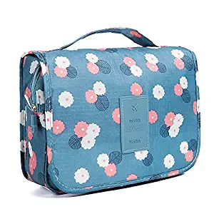 Nicedeal -Toiletry Bag Multifunction Cosmetic Bag Portable Makeup Pouch Waterproof Travel Hanging Organizer Bag for Women Girls, Blue Flowers Make-up Tools and Brushes for Beauty