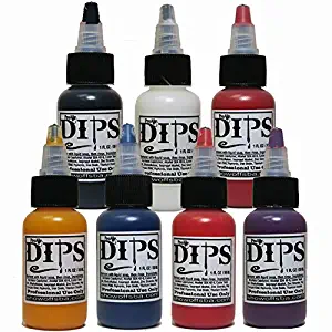 Face Painting Makeup - ProAiir Waterproof Brush On DIPS - 7 1 oz (30ml) Bottles, 1 each Black, White, Yellow, Blue, Lipstick Red, Hot Pink and Plumberry