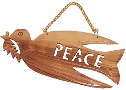 Olive wood Dove Wall Hanging or Ornament with the word “Peace” Cut Out