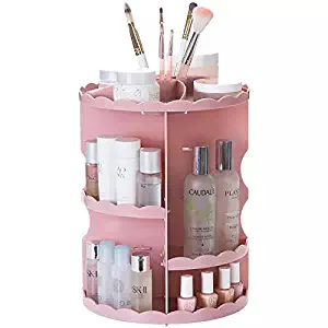 IEEK Pink Makeup Organizer Countertop,360 Degree Rotating Adjustable Acrylic Cosmetic Storage Case,Fits Creams/Lipstick/Nail Polish/Brushes/Jewelry and More,10.65"x 10.65"x 13.75",Pack of 1