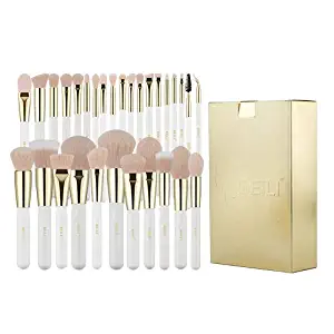 BEILI Pro Makeup Brushes 30 Pieces Makeup Brush Set Vegan Synthetic Hair Nano Wool Fiber Cosmetic Brushes Kit for Makeup Powder Highlight Foundation Concealer Blending Blush, White Gold,Pink