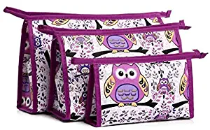 HappyDaily 3 Pack Beautiful Multifunctional Waterproof Makeup Cases Cosmatic Bags Travel Toiletry Pouch Storage Bags Purse Women Girls (3, Purple OWL)
