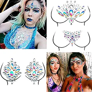 Xmasir 4 Sheet Adhesive Rhinestone Chest Gems Tattoo - Crystal Tears Gem Stones Temporary Sticker for Body Make Up/Party/Halloween/Christmas/Stage Decorations (Collection 2)