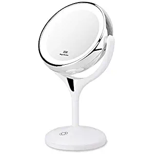 LED Makeup Mirror - 7.9 Inch Lighted Vanity Mirror, KEDSUM 1x/10x Magnifying Double Sided Mirror with Stand, Touch Sensor Dimming, USB Or Battery Operated (7.9 inch-White)
