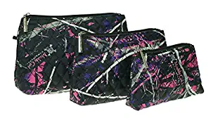 Muddy Girl Purple Pink Quilted Cosmetic Bag Exclusive 3 Piece Set