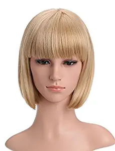 LOUISE MAELYS Ladies Candy Color Straight Flat Bang Short Bob Hair Cosplay Wigs