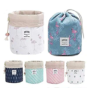 Xiangtat Travel Cosmetic Bag Travel Makeup Bag Organizer Women Girls Barrel Shaped Hanging Toiletry Wash Bags Drawstring Makeup Storage Bag + Small Pouch+ Clear PVC Brush Bag (Cactus)