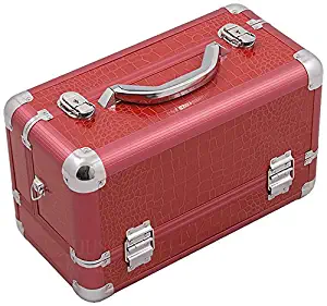 Hiker HK3101CRRD 3-Tier Professional Aluminum Case with Extendable Trays and Brush Holder, 15-Inch, Crocodile Texture Printing, Red