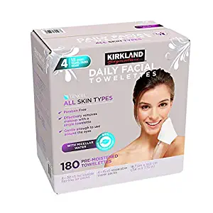 Kirkland Signature Micellar 99% Natural Ultra-Mild Formula with Vitamin E, Hypo Allergenic Paraben/Oil Free Daily Facial Cleansing Towelettes - 180 ct.