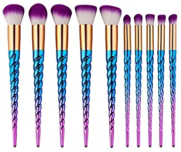 Fashion 10pcs Spiral Unicorn Makeup Brush(Purple Hair) high Quality (Color : Blue Gradient)